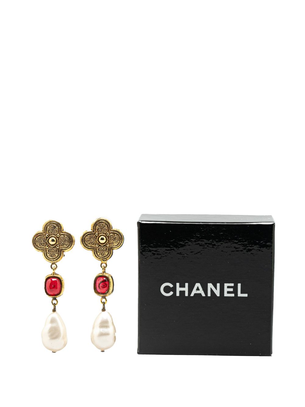 CHANEL 1984 GOLD PLATED FAUX PEARL CLIP ON EARRINGS COSTUME EARRINGS