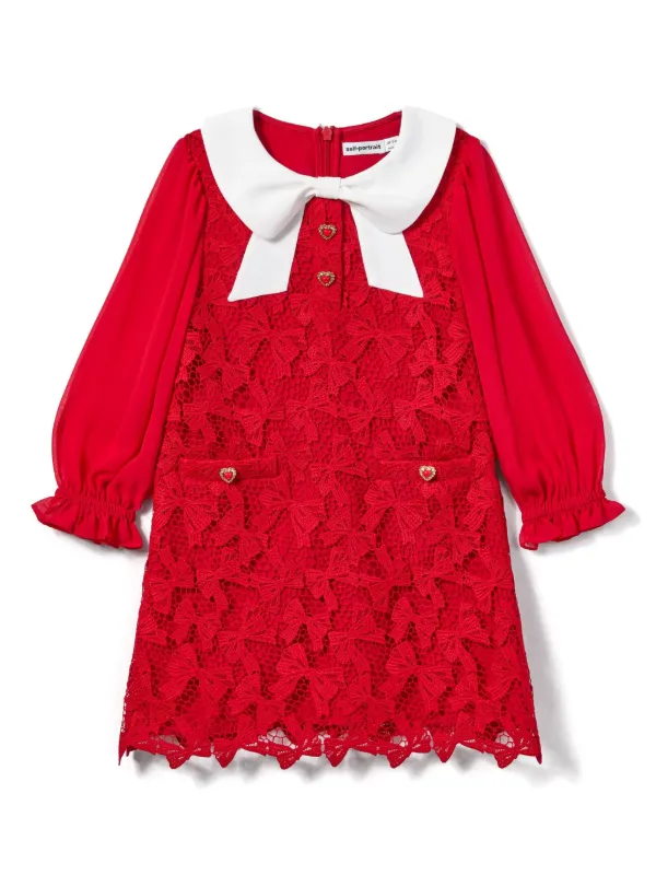 セルフポートレイト　プリーツドレス リボン付き SELF PORTRAIT】ブークレリボンディテールミディドレス