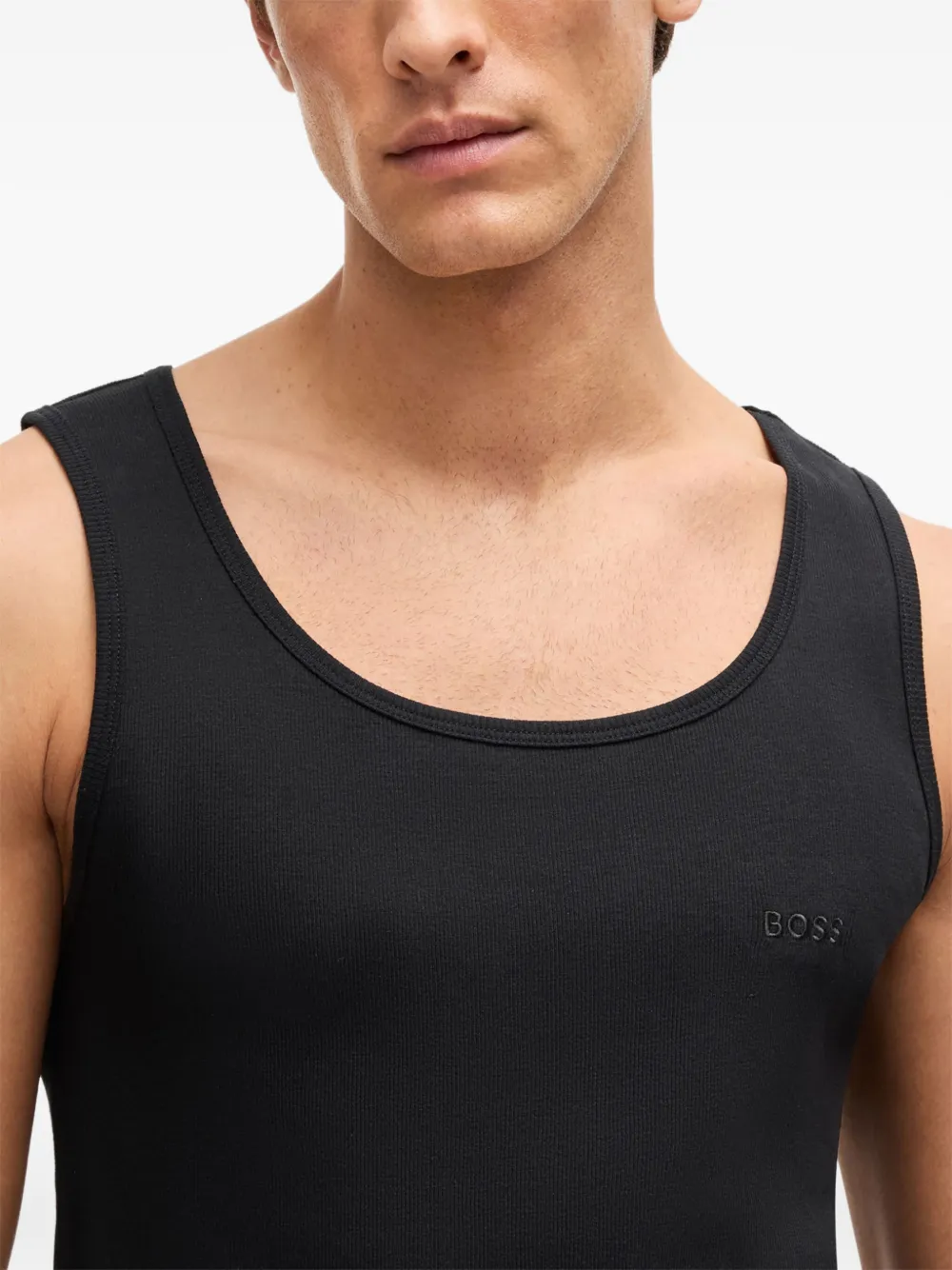 BOSS Drie tanktops met geborduurd logo Zwart