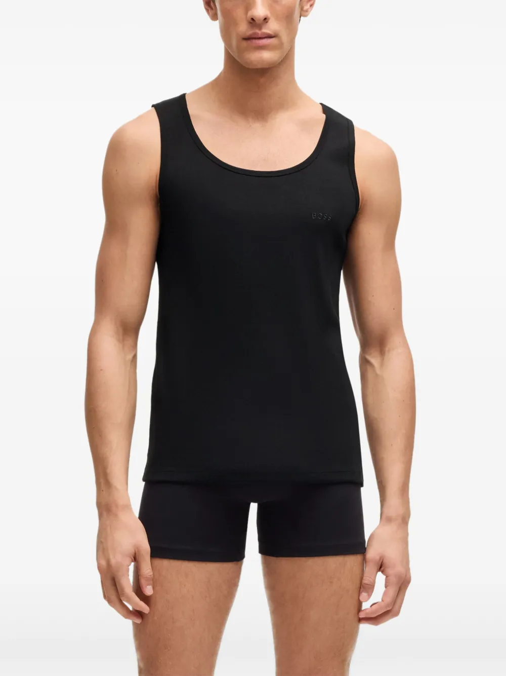 BOSS Drie tanktops met geborduurd logo Zwart