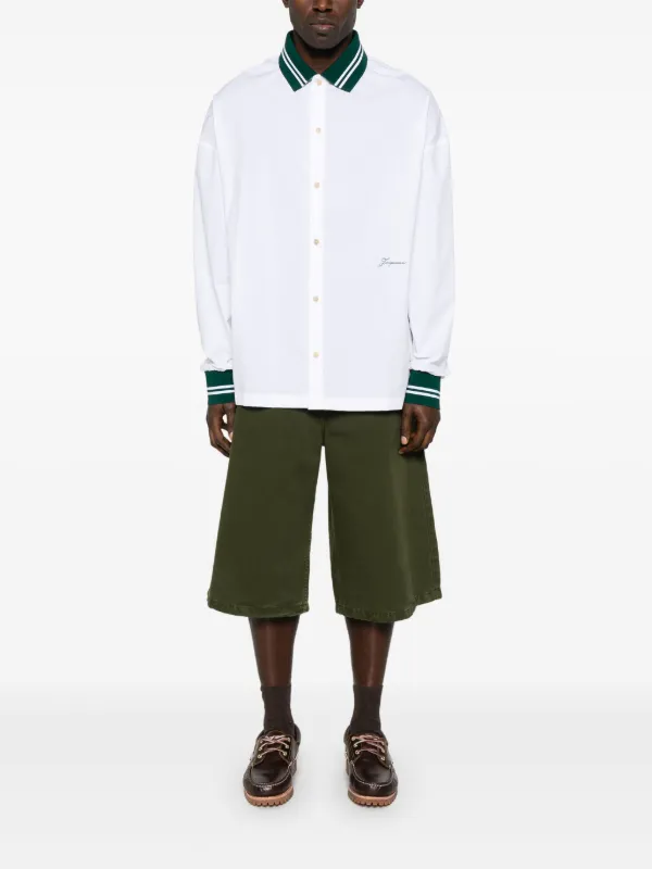 Tシャツ・カットソー JACQUEMUS La Chemise Baseball Short Sleeve Shirt White 255SH Jacquemus La Chemise Baseball ML Shirt | White | FARFETCH