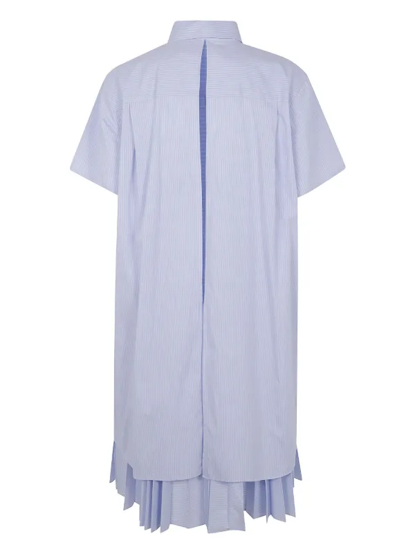 【sacai】プリーツ ストームフラップ コットン ミニドレス Sacai ストライプ ミニドレス | ブルー | FARFETCH JP