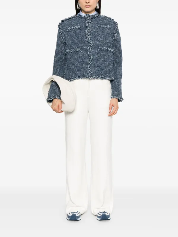 Sacai Panelled Tweed Jacket | Blue | FARFETCH