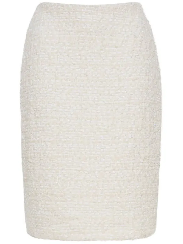 Adam Lippes Tweed Pencil Skirt in White