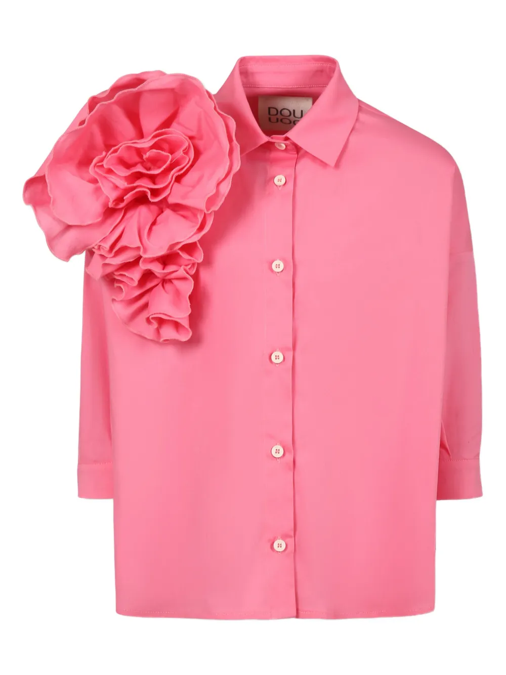 Shop Douuod Floral-appliqué Shirt In Pink