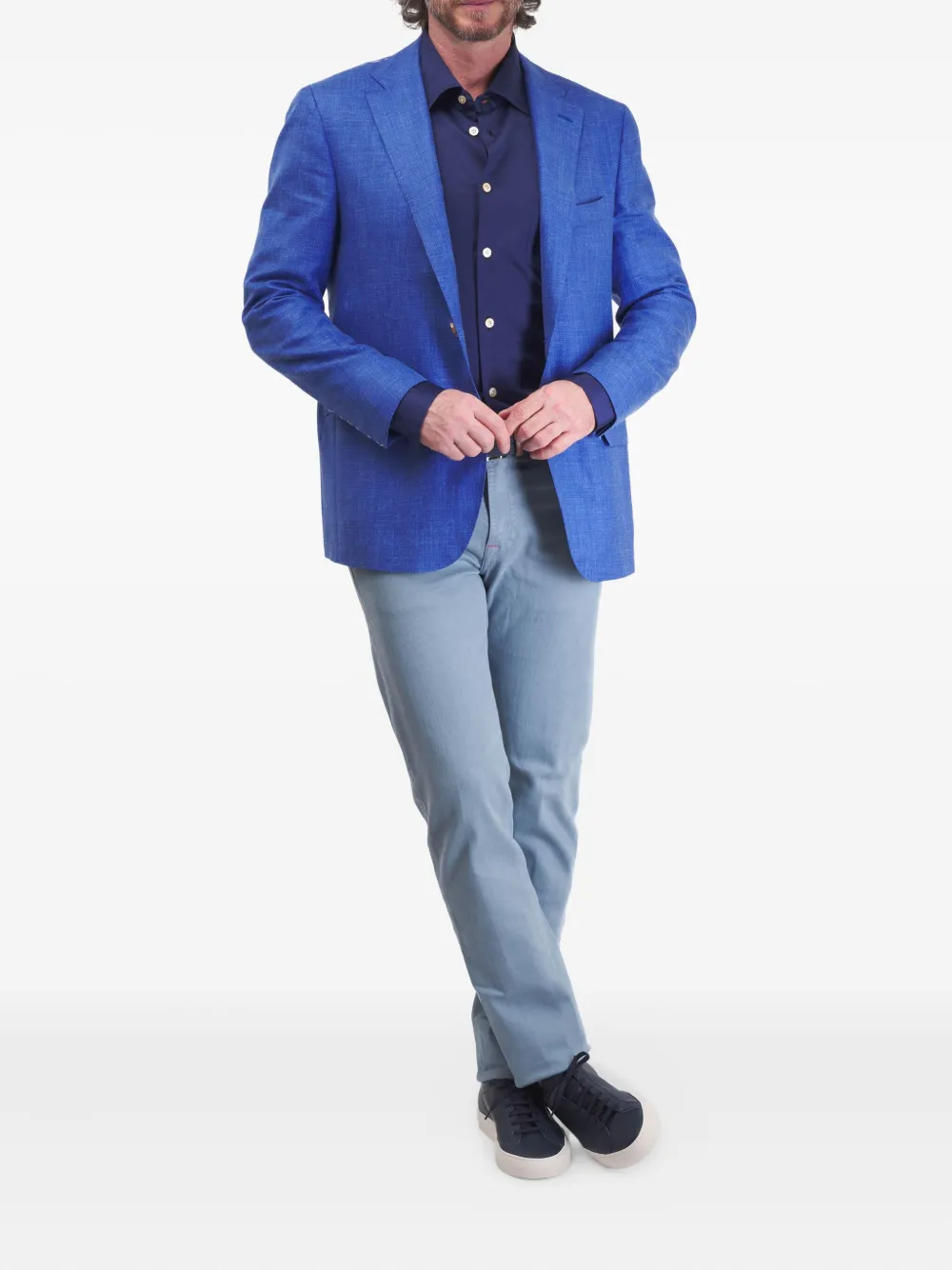 Kiton Textured Single-button Blazer In Blue