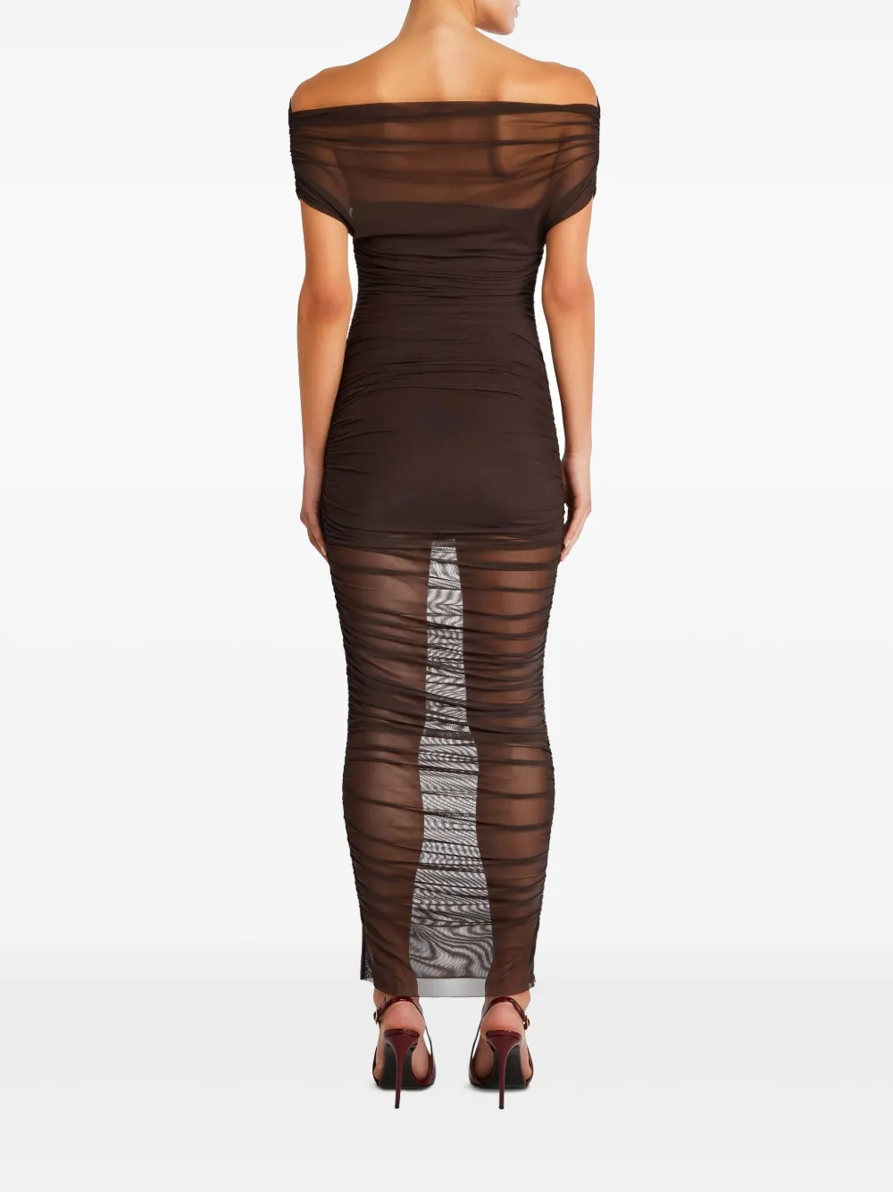 Ser.o.ya Noel Gathered Mesh Maxi Dress In Brown