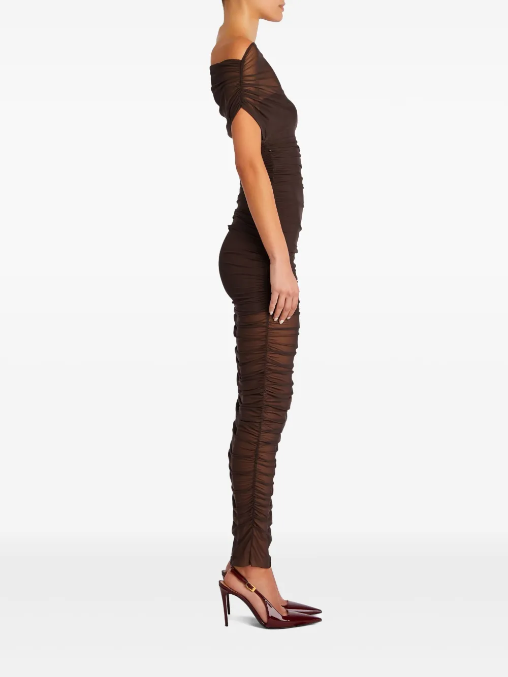 Ser.o.ya Noel Gathered Mesh Maxi Dress In Brown