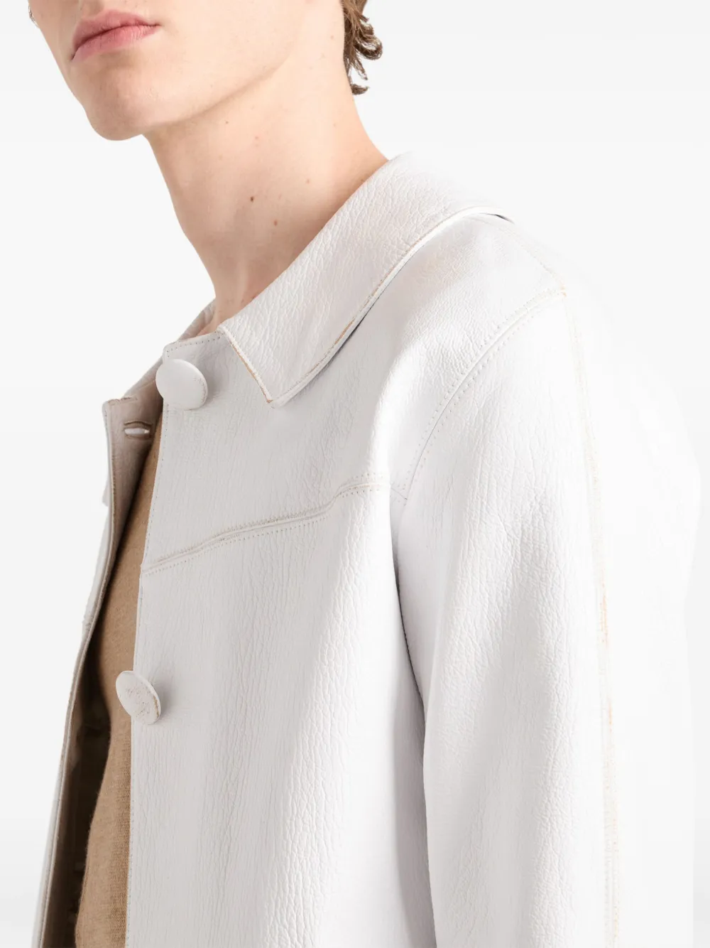 Prada Leren jas met logo Wit