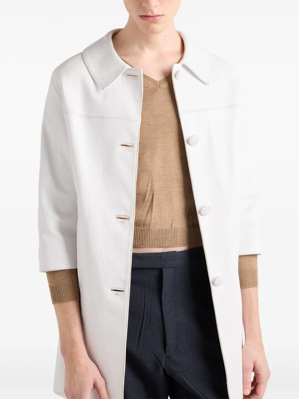 Prada Leren jas met logo Wit
