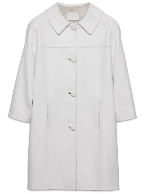 Manteau en cuir à plaque logo - Prada - Modalova