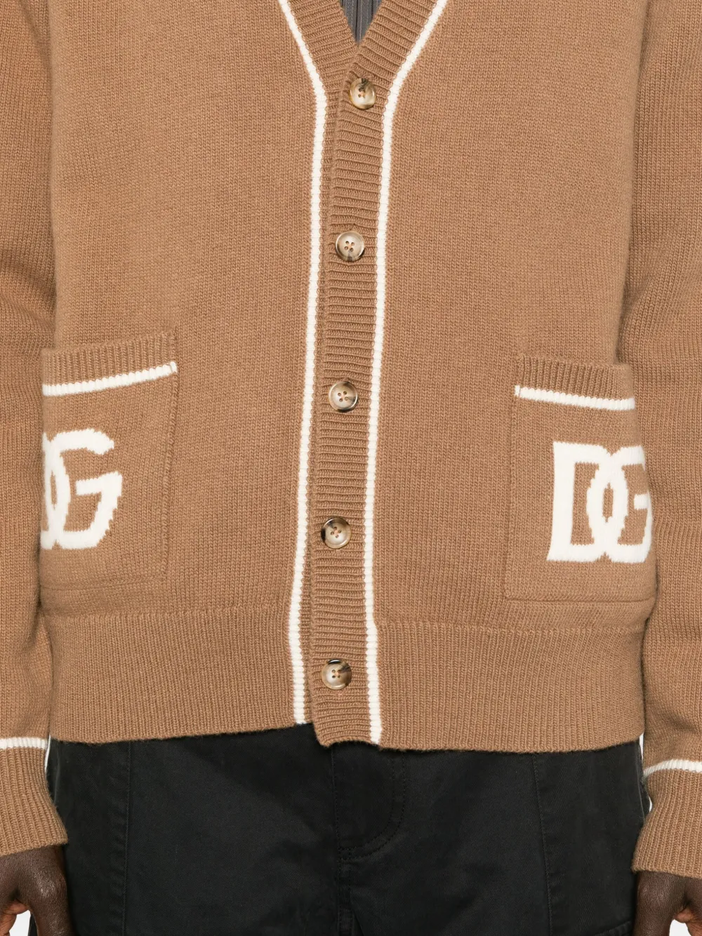 Dolce & Gabbana Virgin Wool Cardigan With Dg Inlay In Brown