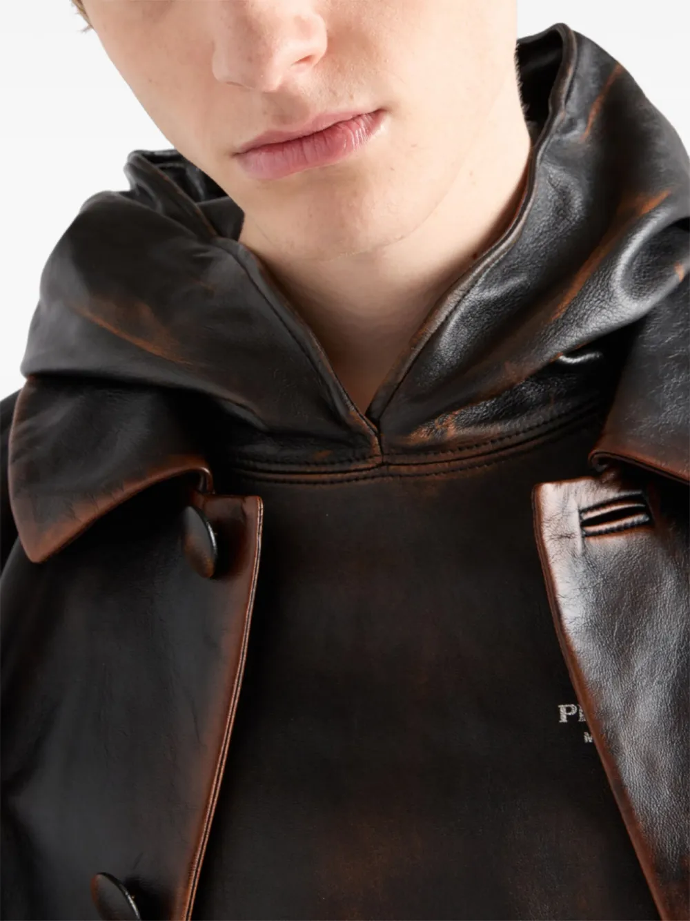 Prada Leren hoodie Zwart