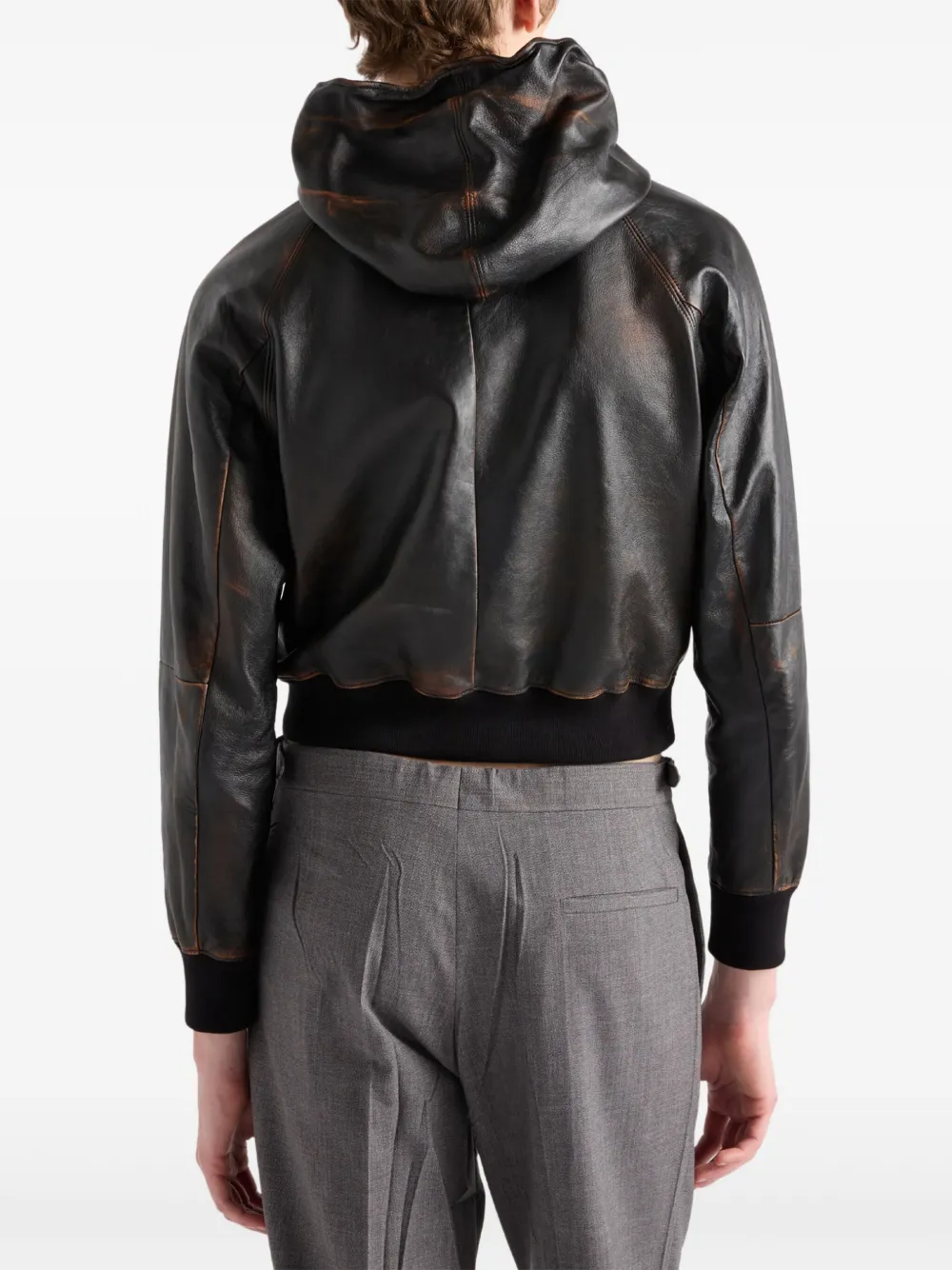 Prada Leren hoodie Zwart