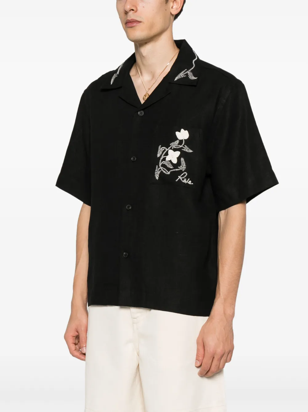 Rohe Hemd Mit Blumenstickerei In Schwarz
