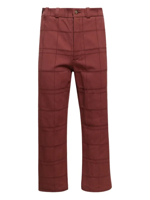 The Elder Statesman Checked Cotton Trousers in Brown