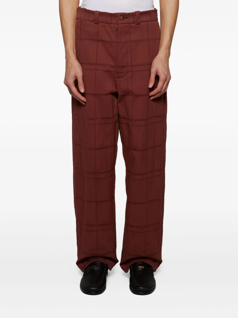 The Elder Statesman Katoenen geruite broek Bruin