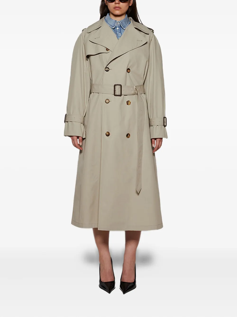 WARDROBE.NYC Trenchcoat met dubbele rij knopen en ceintuur Grijs