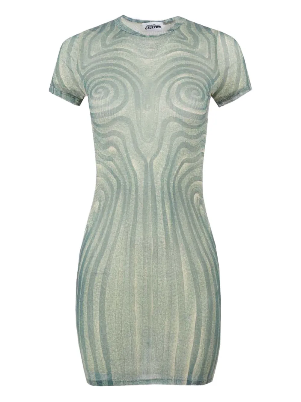 Jean Paul Gaultier spiral-print mesh dress Blauw