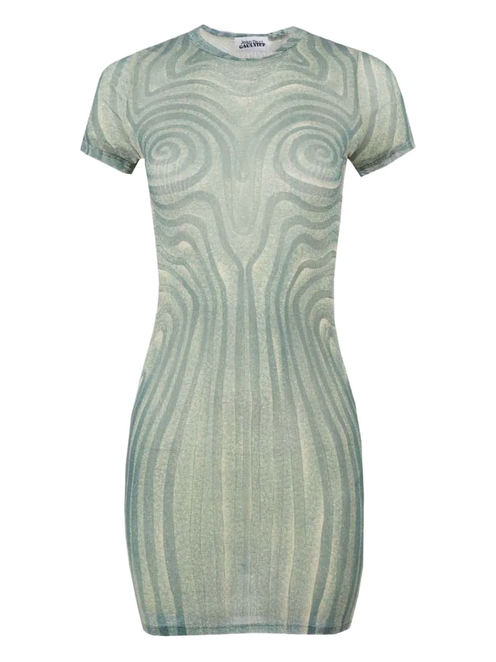 Jean Paul Gaultier spiral-print mesh dress Blauw