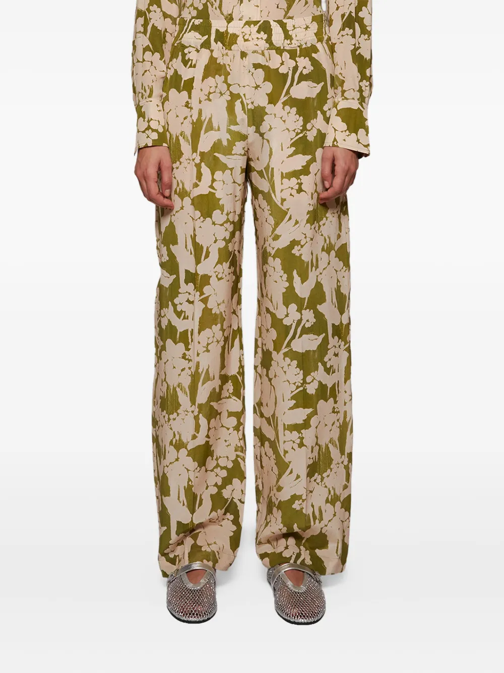 Victoria Beckham floral-print trousers Groen