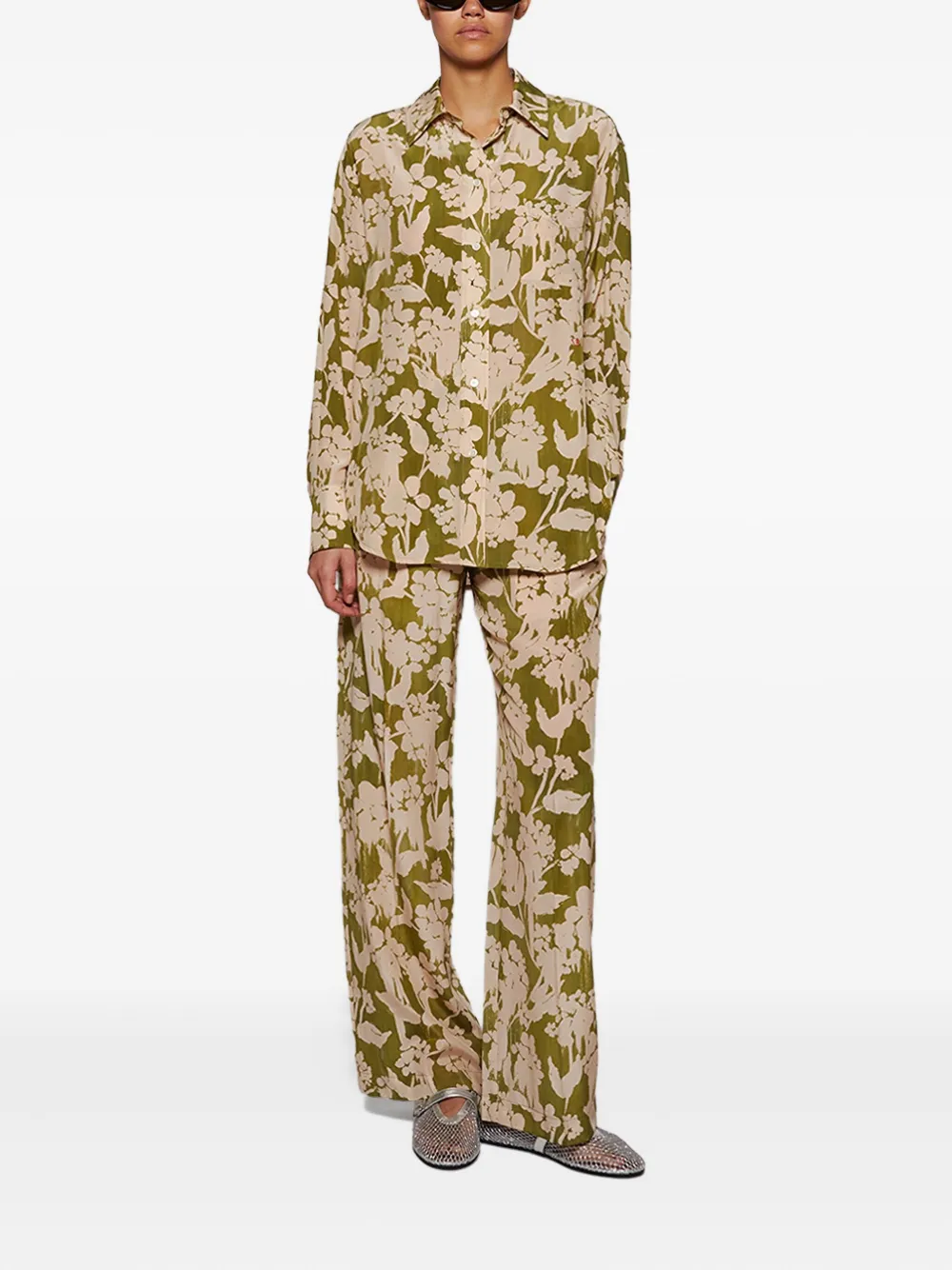Victoria Beckham floral-print trousers Groen