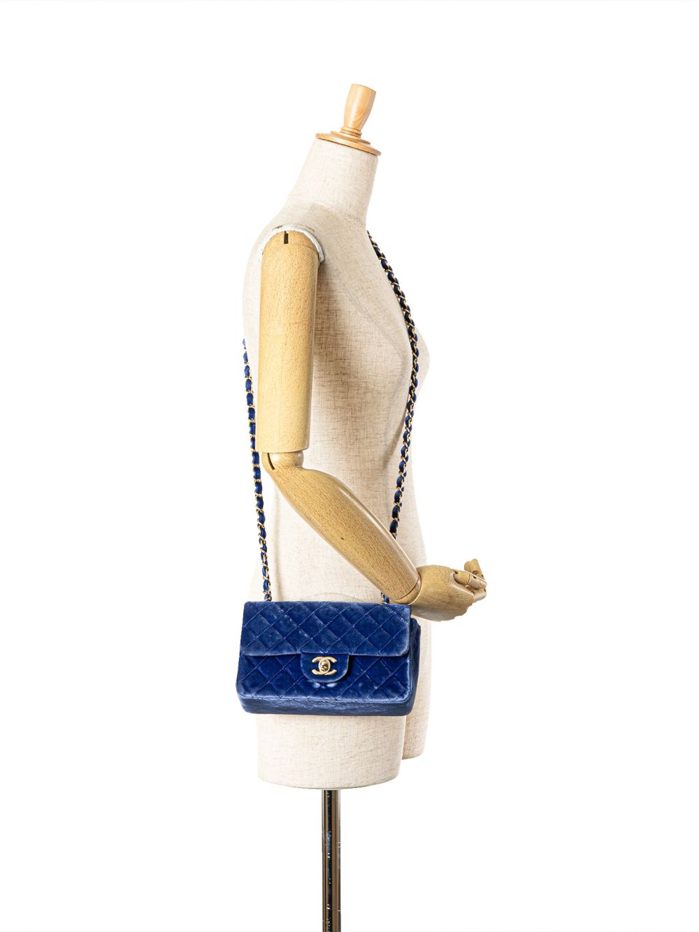 CHANEL Pre-Owned 2015-2016 Mini Rectangular Classic Velvet Single Flap crossbody bag - Blauw