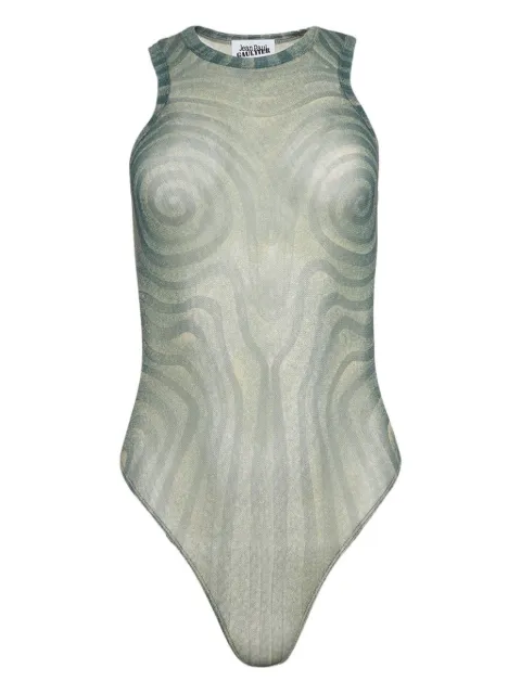 Jean Paul Gaultier spiral-print mesh bodysuit