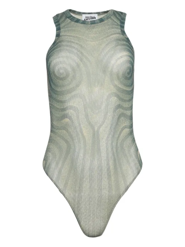 【蚊】最高級⭐️美品　JPG by Gaultier Jean Paul Gaultier spiral-print Mesh Bodysuit | Blue | FARFETCH