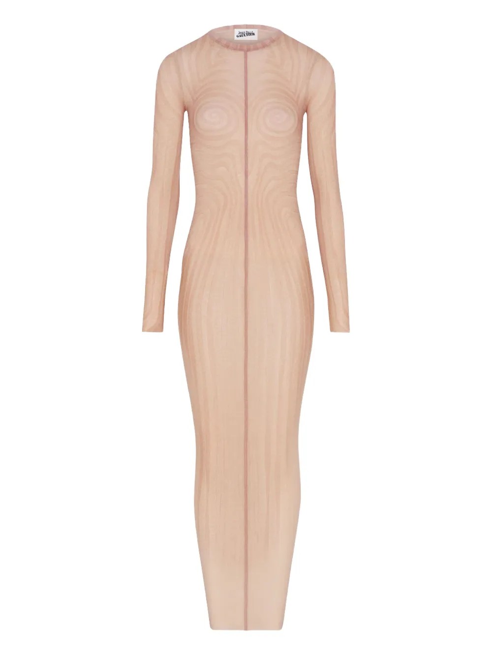 Jean Paul Gaultier spiral-print mesh maxi dress Beige