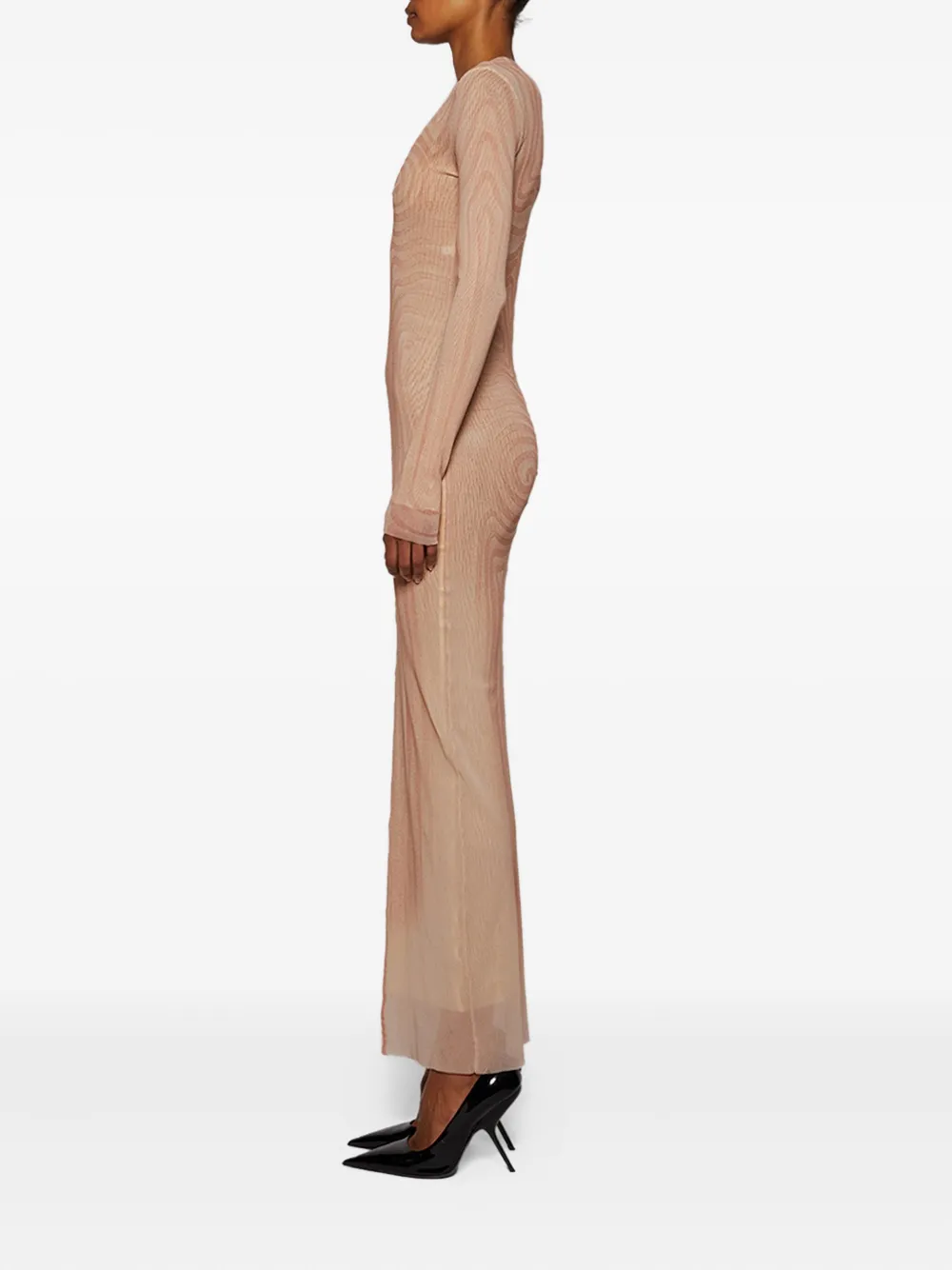 Jean Paul Gaultier spiral-print mesh maxi dress Beige