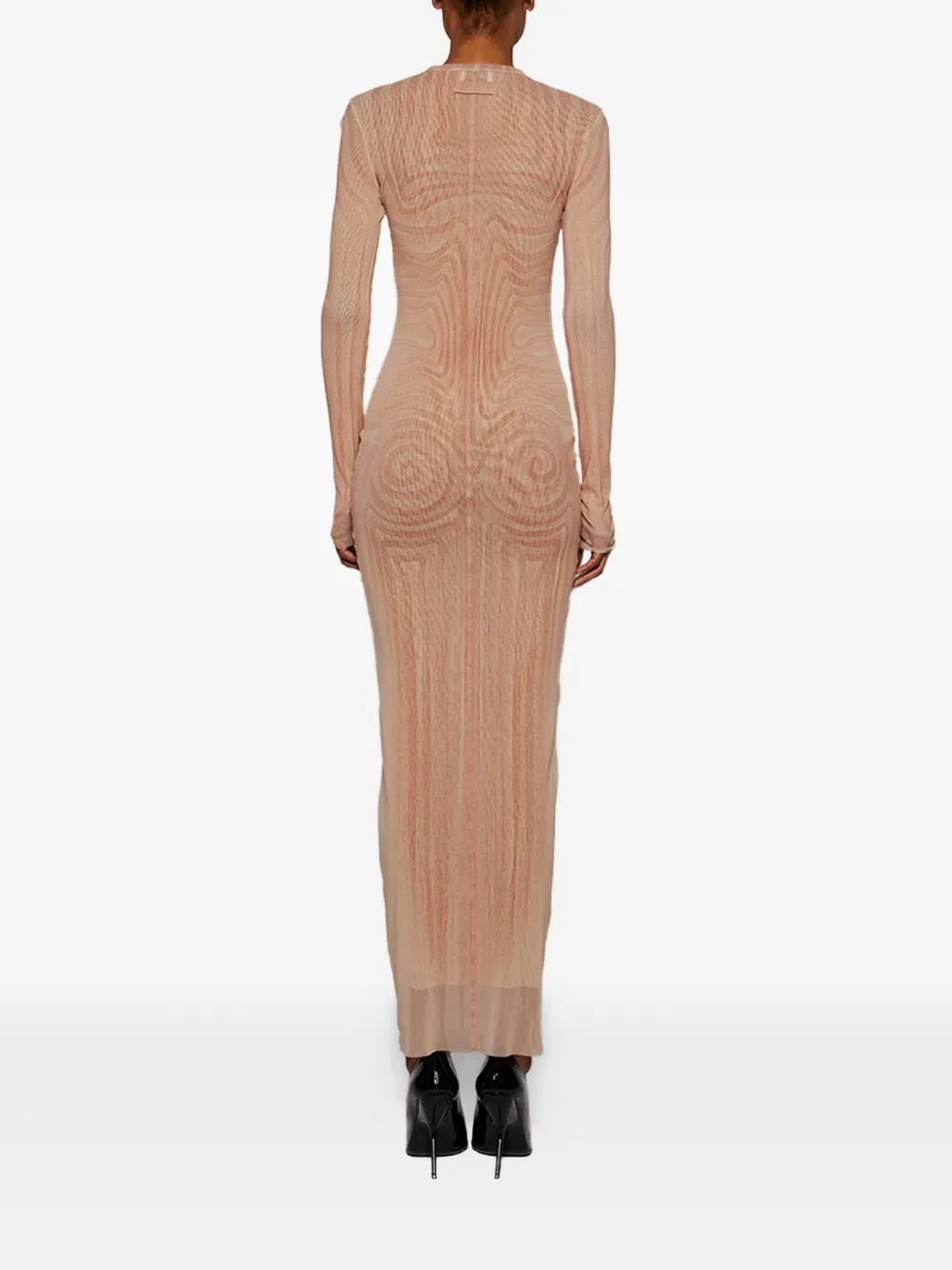 Jean Paul Gaultier spiral-print mesh maxi dress Beige