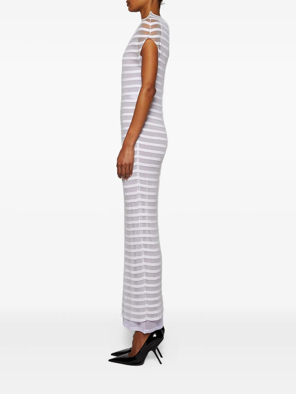 Jean Paul Gaultier striped ribbed maxi dress Wit