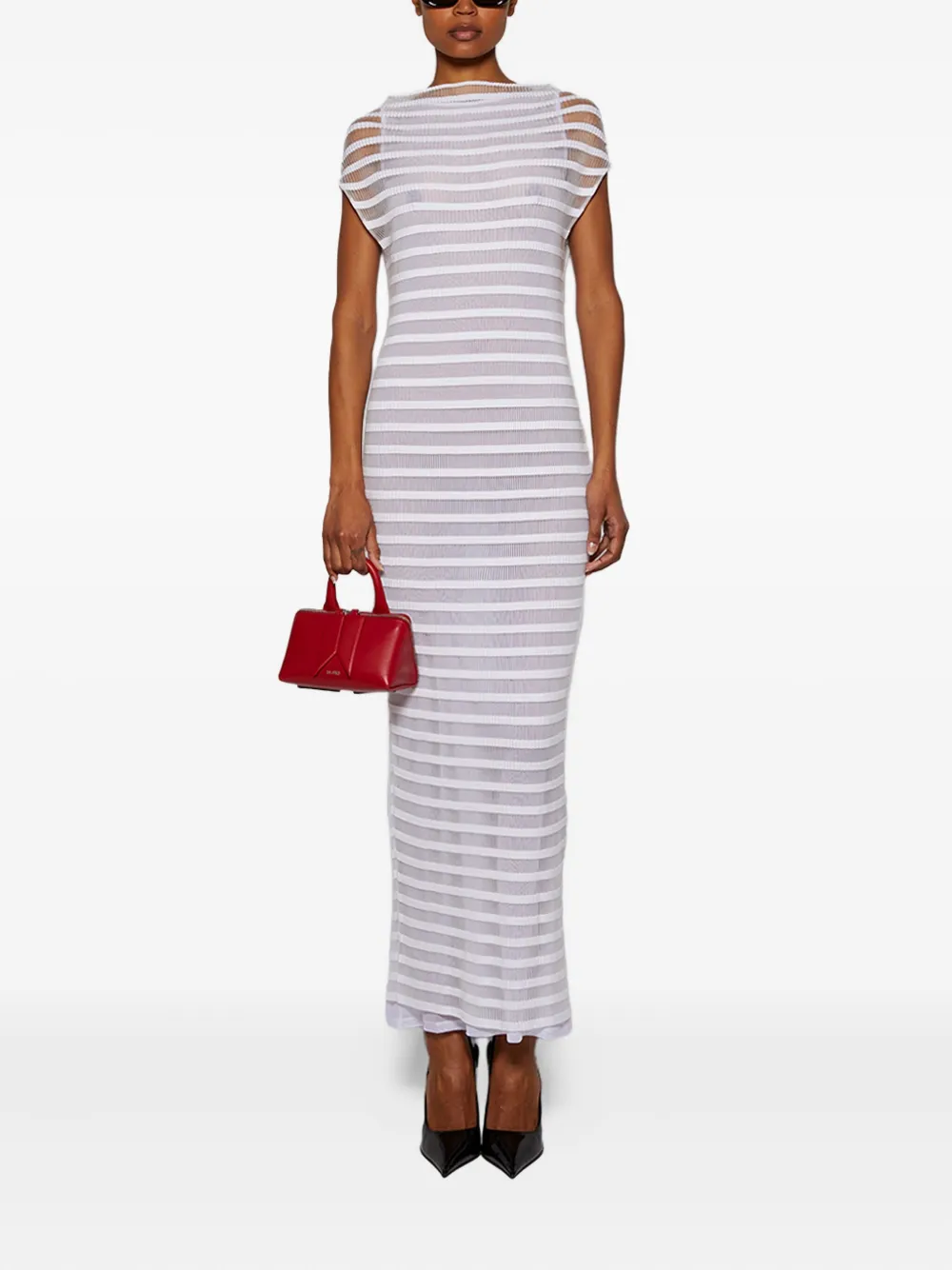 Jean Paul Gaultier striped ribbed maxi dress Wit