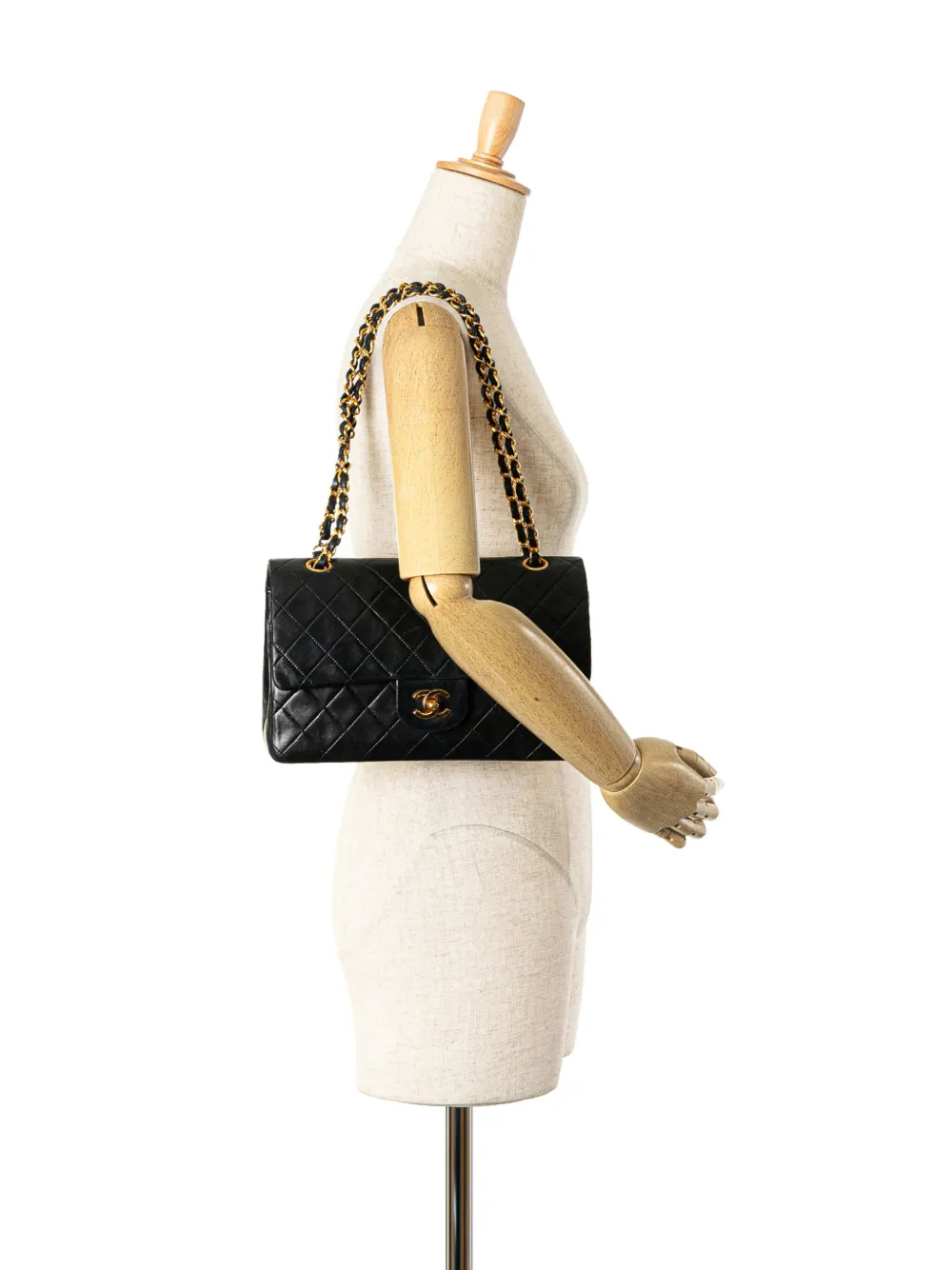 CHANEL Pre-Owned 1989-1991 Medium Classic lamsleren Double Flap schoudertas - Zwart