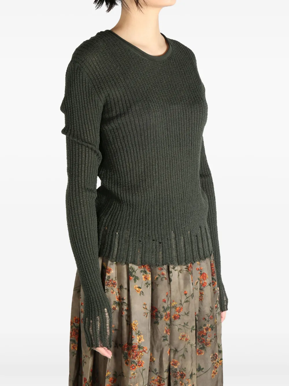 Shop Uma Wang Distressed Sweater In Green