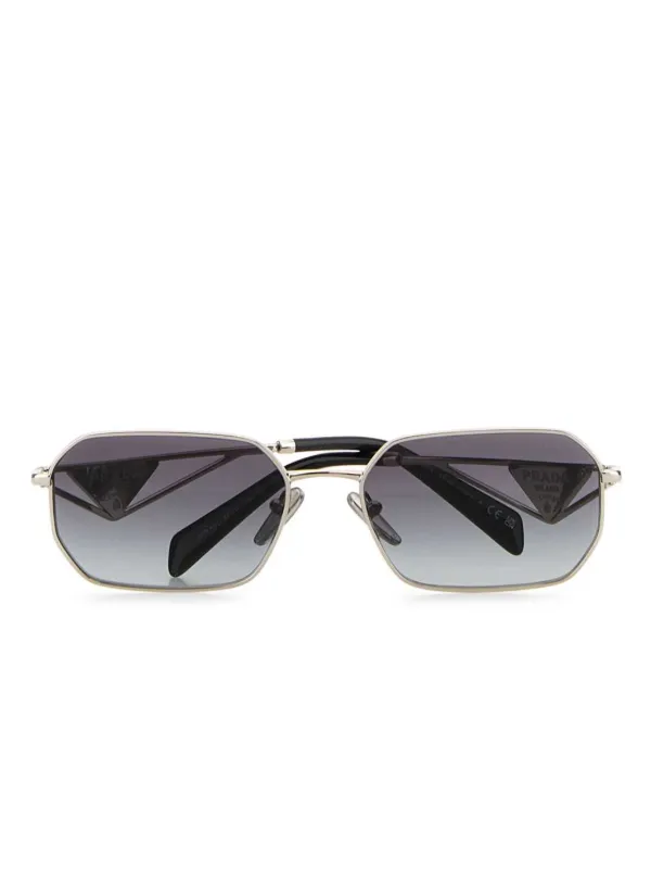 Prada Rectangle Sunglasses in Black & Mirror Silver | FWRD display picture 2