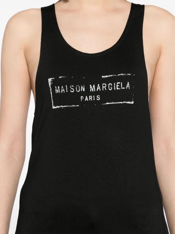 Tシャツ・カットソー MAISON MARGIELA Black Cotton Blend Tank Top Maison Margiela Printed Tank Top | Black | FARFETCH