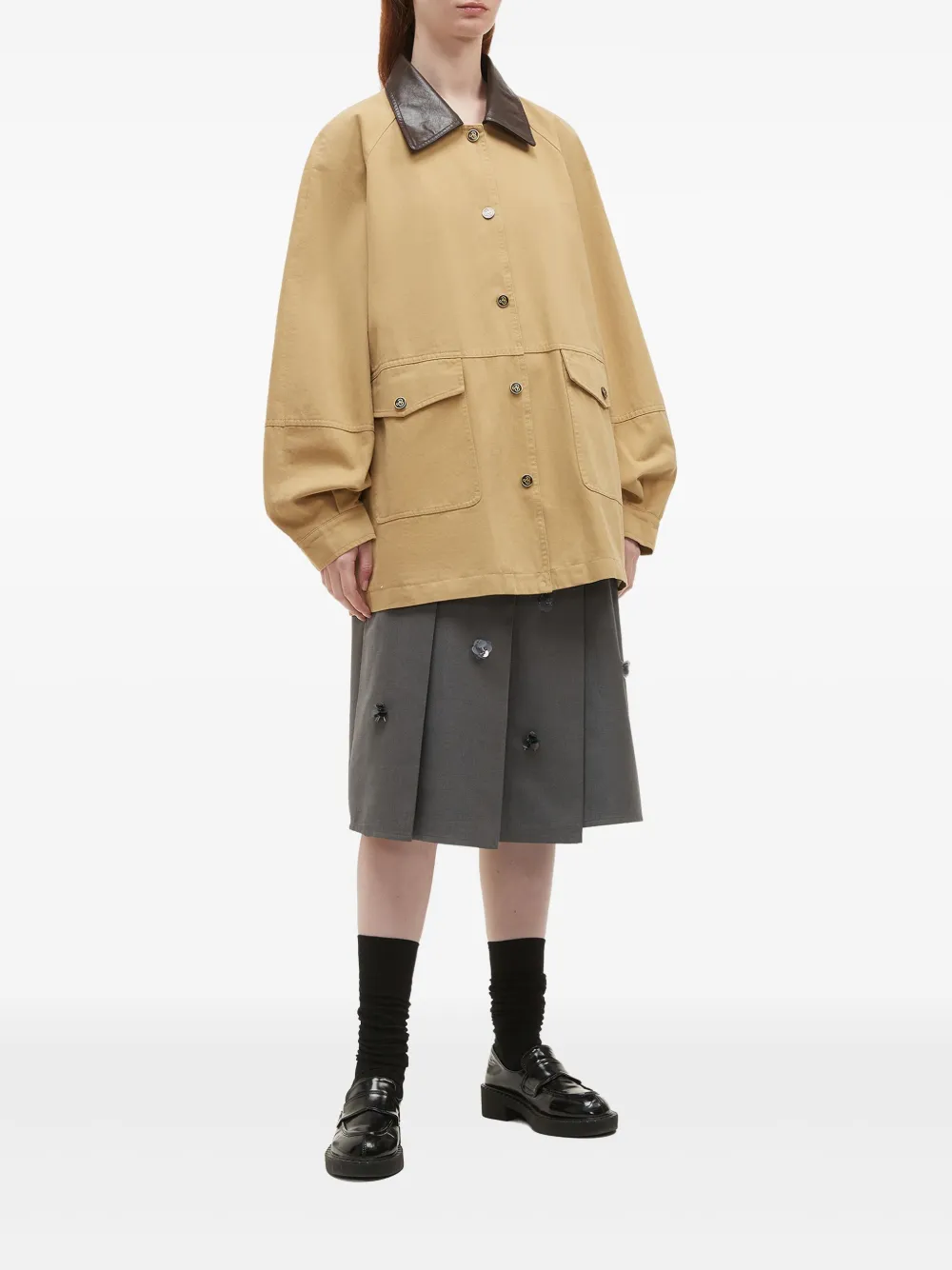 b+ab contrasting-collar coat - Beige