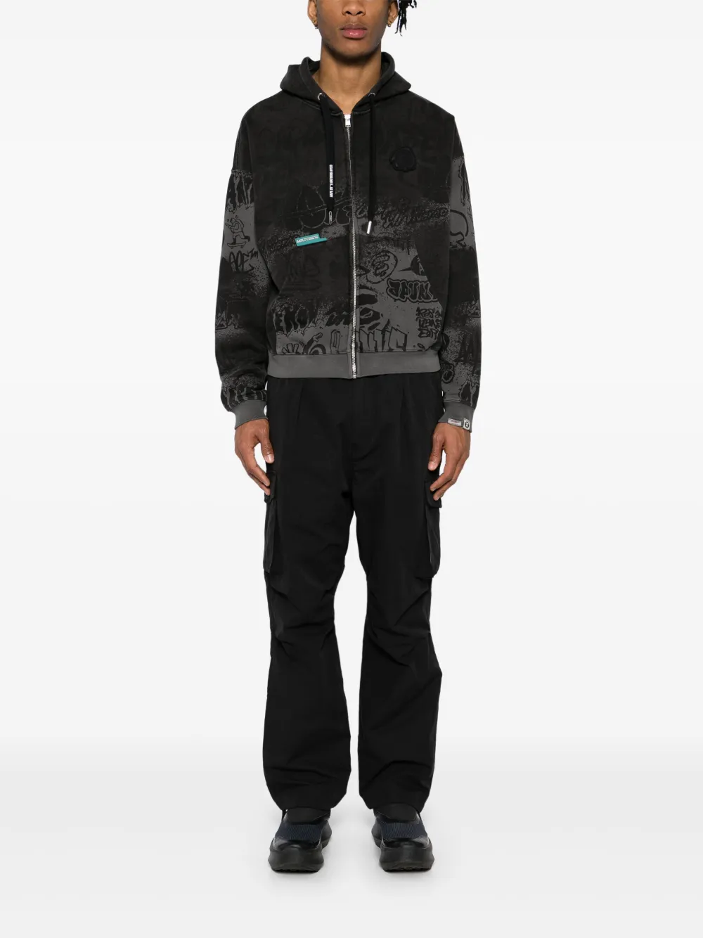 AAPE BY *A BATHING APE® Hoodie met rits en graffiti-print - Zwart