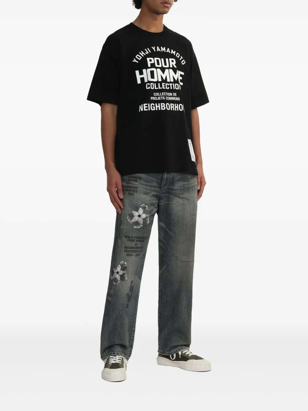 Yohji Yamamoto x Neighborhood T-shirt met tekst - Zwart