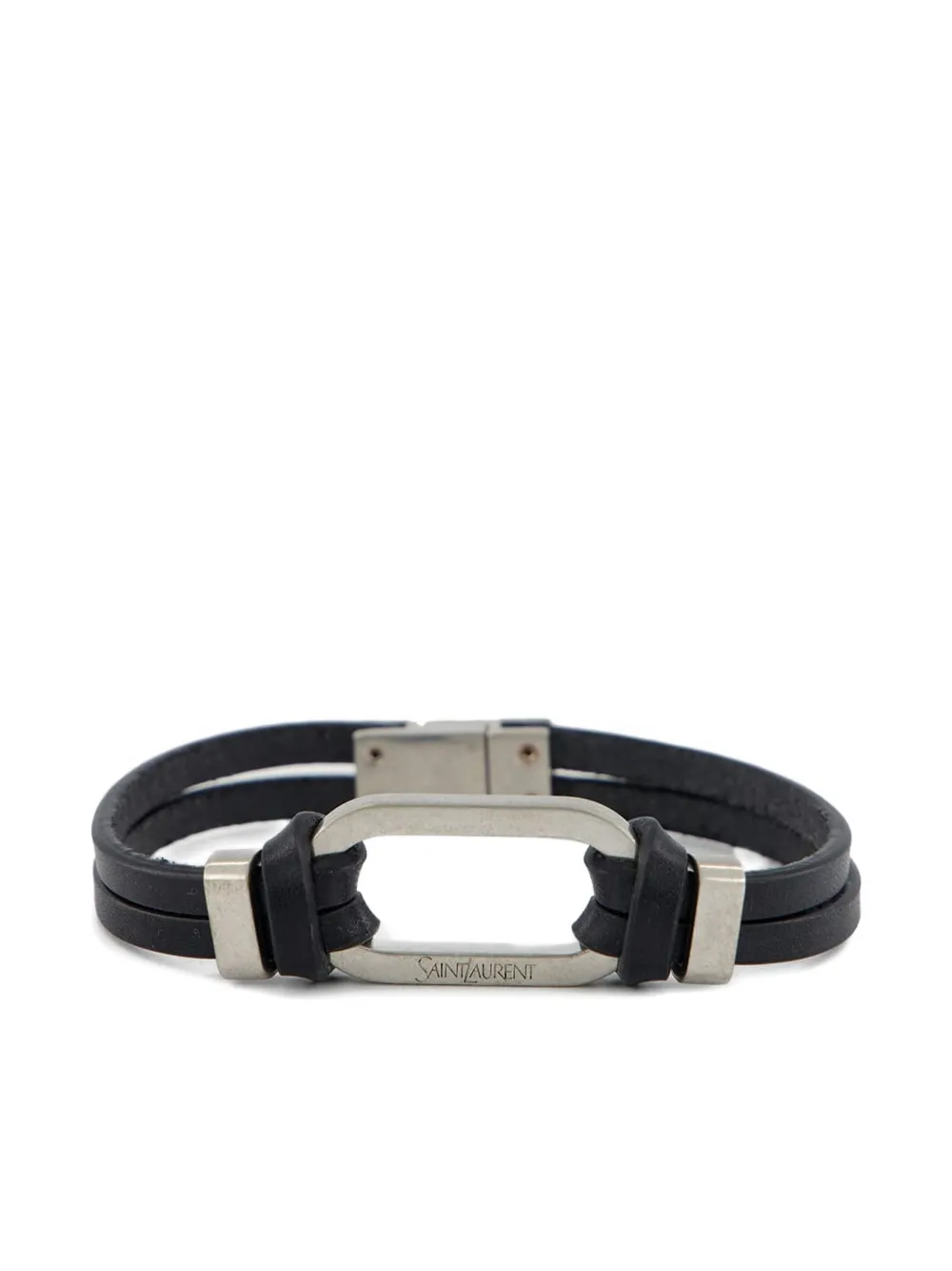 Saint Laurent Oval-ring Leather Bracelet In Black