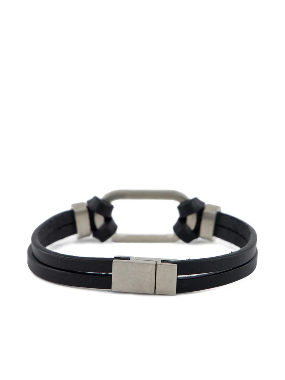 Saint Laurent Oval-ring Leather Bracelet In Black