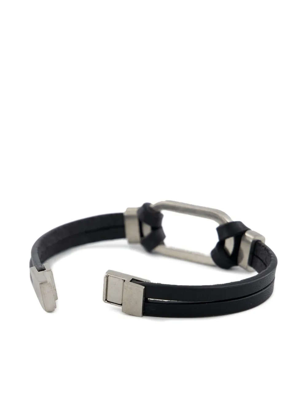 Saint Laurent Oval-ring Leather Bracelet In Black