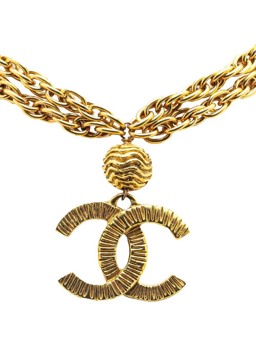 CHANEL Pre-Owned 1970-1980 Gold Plated Double Chain CC Pendant Necklace costume necklace