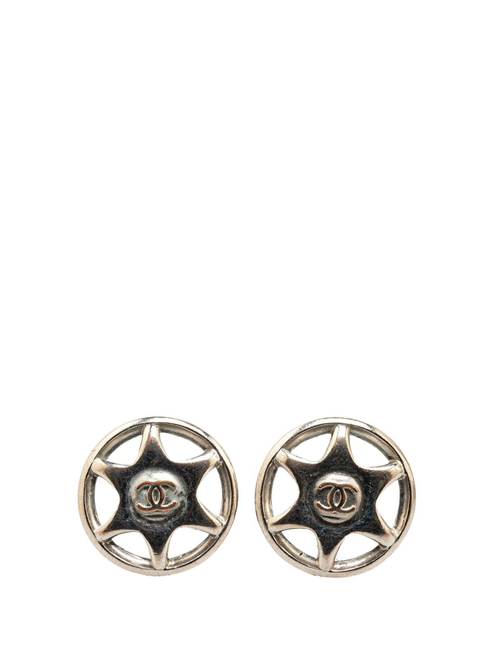 CHANEL 1997 SILVER ROUND STAR CLIP ON EARRINGS COSTUME EARRINGS