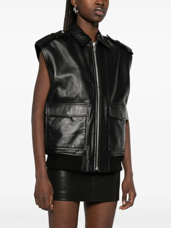 ジャケット ANINE BING Sonnie black leather gilet 28154957_57693864_600.jpg