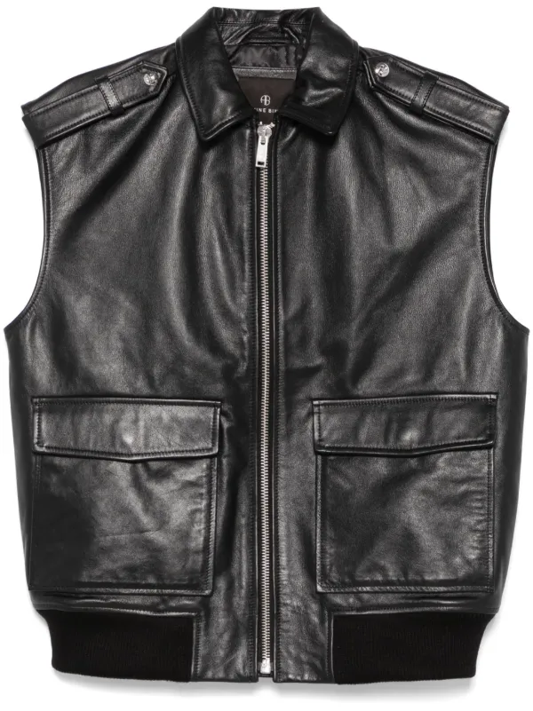 ジャケット ANINE BING Sonnie black leather gilet ANINE BING Sonnie Vest | Black | FARFETCH