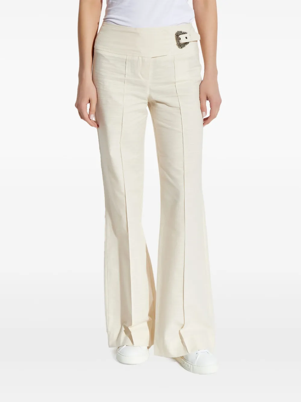Shop Versace Jeans Couture Baroque Buckle Trousers In White