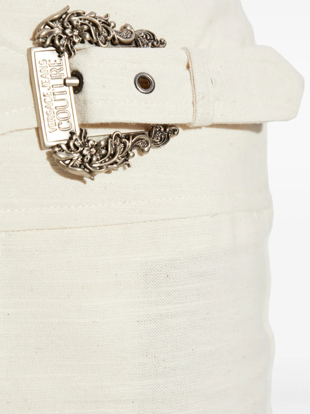 Shop Versace Jeans Couture Baroque Buckle Trousers In White